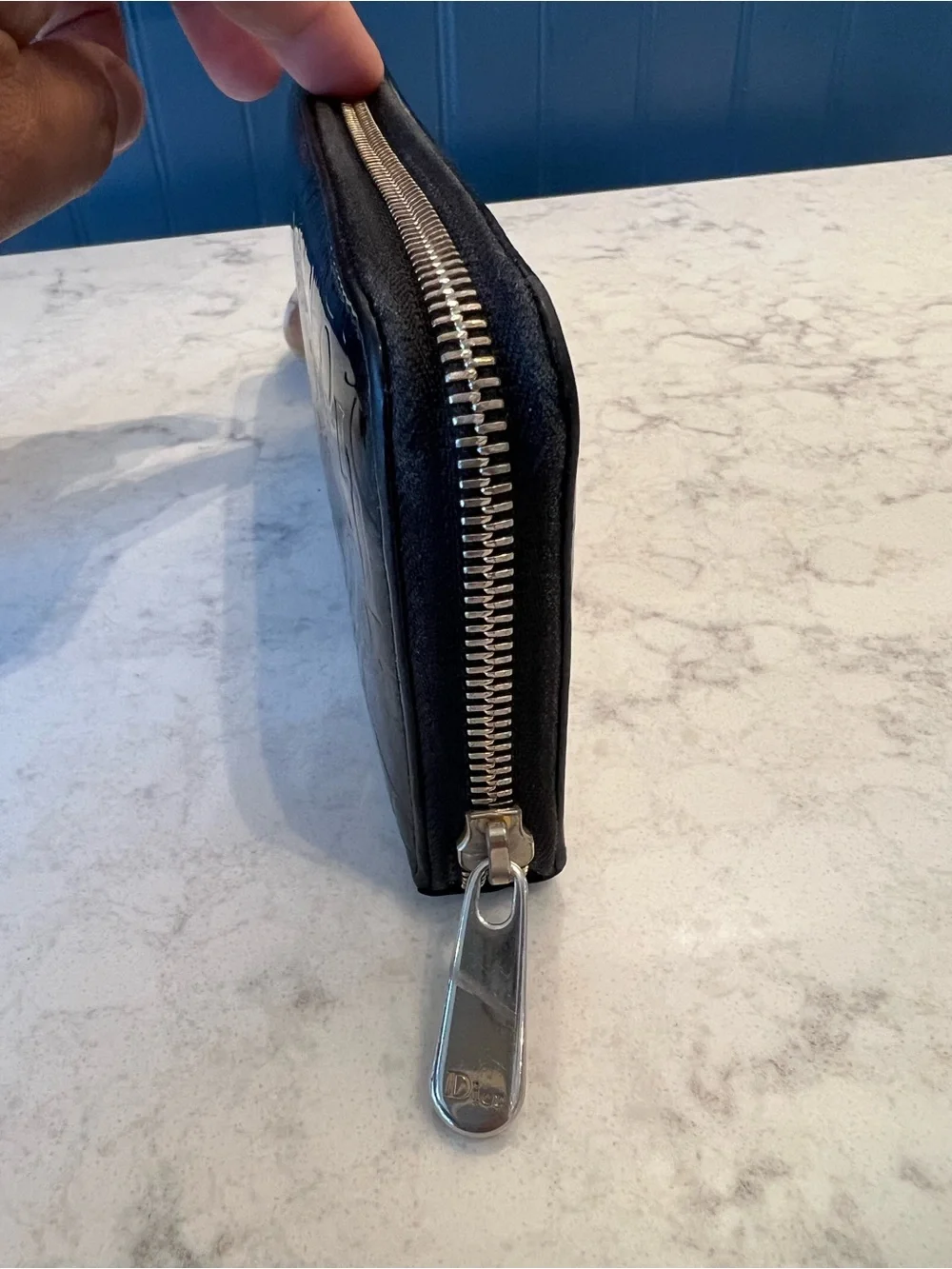 Christian Dior Black Patent Leather Trotter Zip Wallet